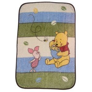 Vintage Disney Winnie the Pooh Piglet Honey Striped Blanket Baby Fleece 90s